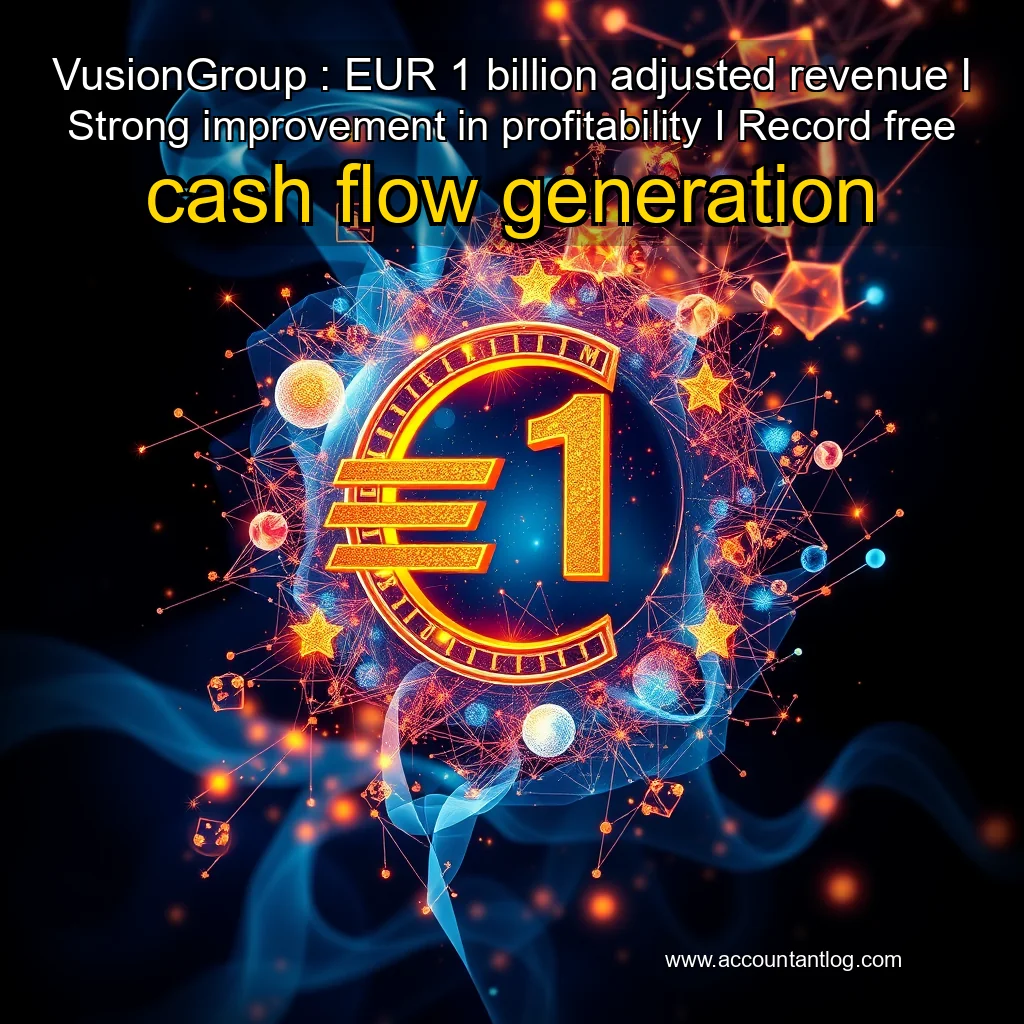Artistic representation for VusionGroup : EUR 1 billion adjusted revenue I Strong improvement in profitability I Record free cash flow generation