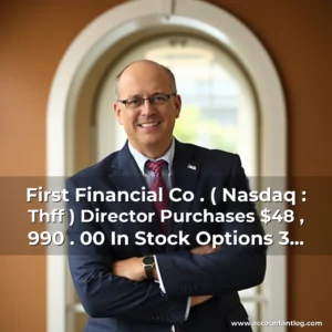 Artistic representation for First Financial Co . ( Nasdaq : Thff ) Director Purchases $48 , 990 . 00 In Stock Options 3 Months After The Offer Date. The 3 Month Post Offer Date Price Is $ 1, 000.