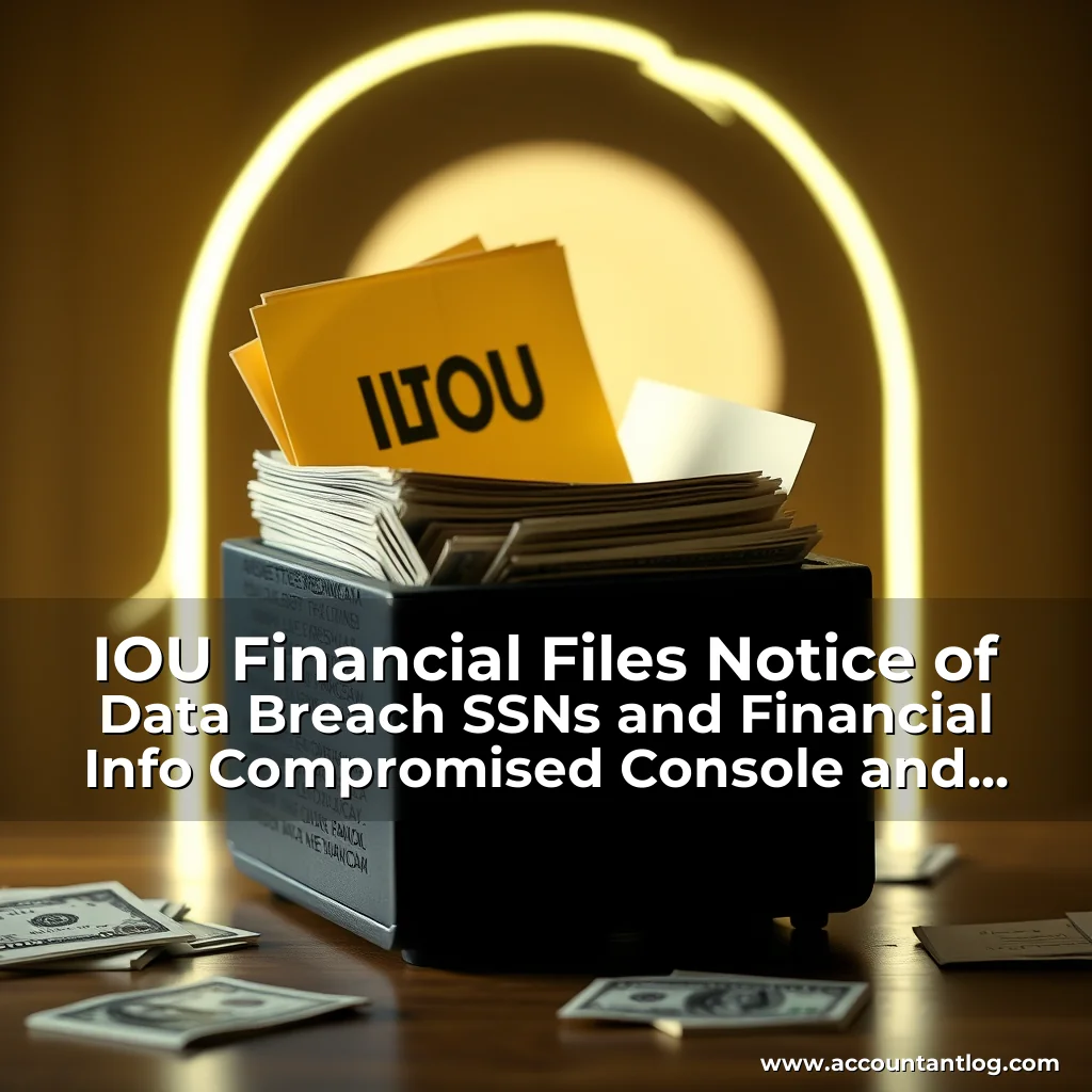 Artistic representation for IOU Financial Files Notice of Data Breach SSNs and Financial Info Compromised Console and Associates P C