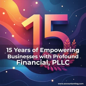 Artistic representation for 15 Years of Empowering Businesses with Profound Financial, PLLC
